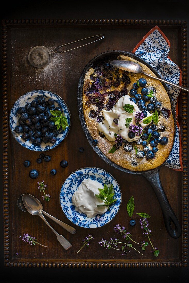 Blueberry clafoutis with crème fraîche