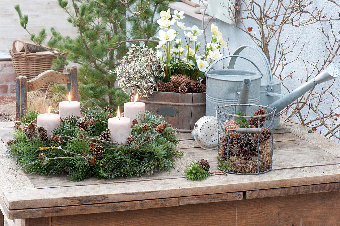 Natural Advent wreath made of fir and pine bind