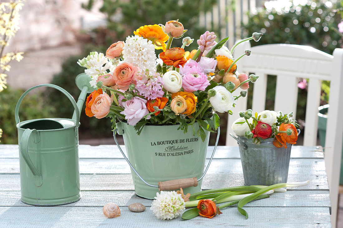 Fragrant bouquet of Ranunculus and Hyacinthus