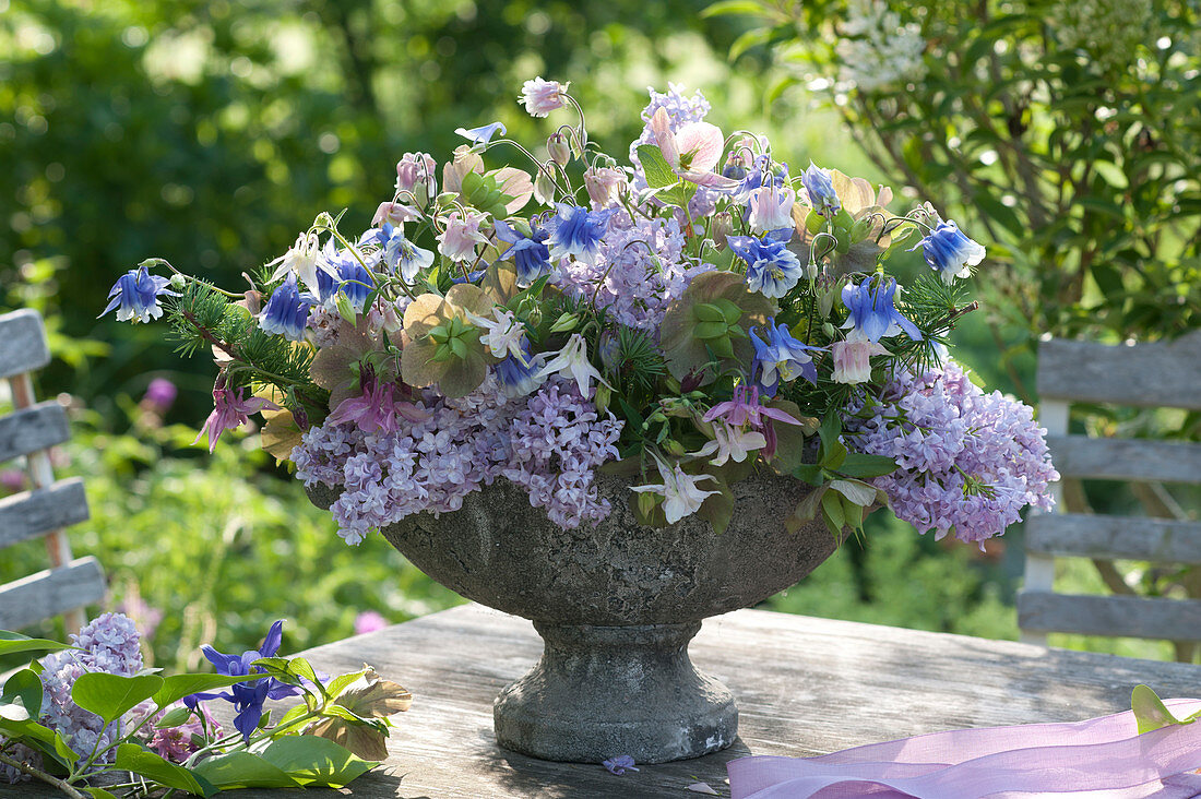 Aromatic arrangement of Syringa vulgaris, Aquilegia, Helleborus