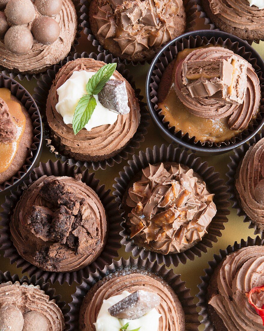 Various cupcakes with chocolate buttercream