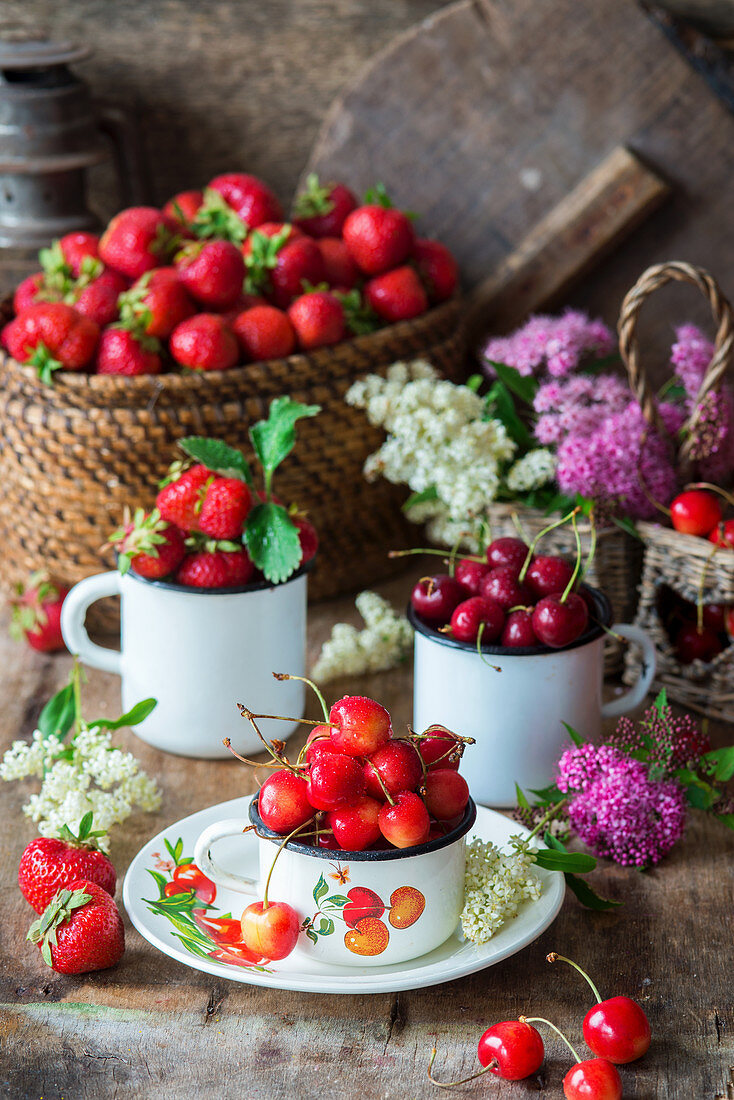 Cherries and strawberries