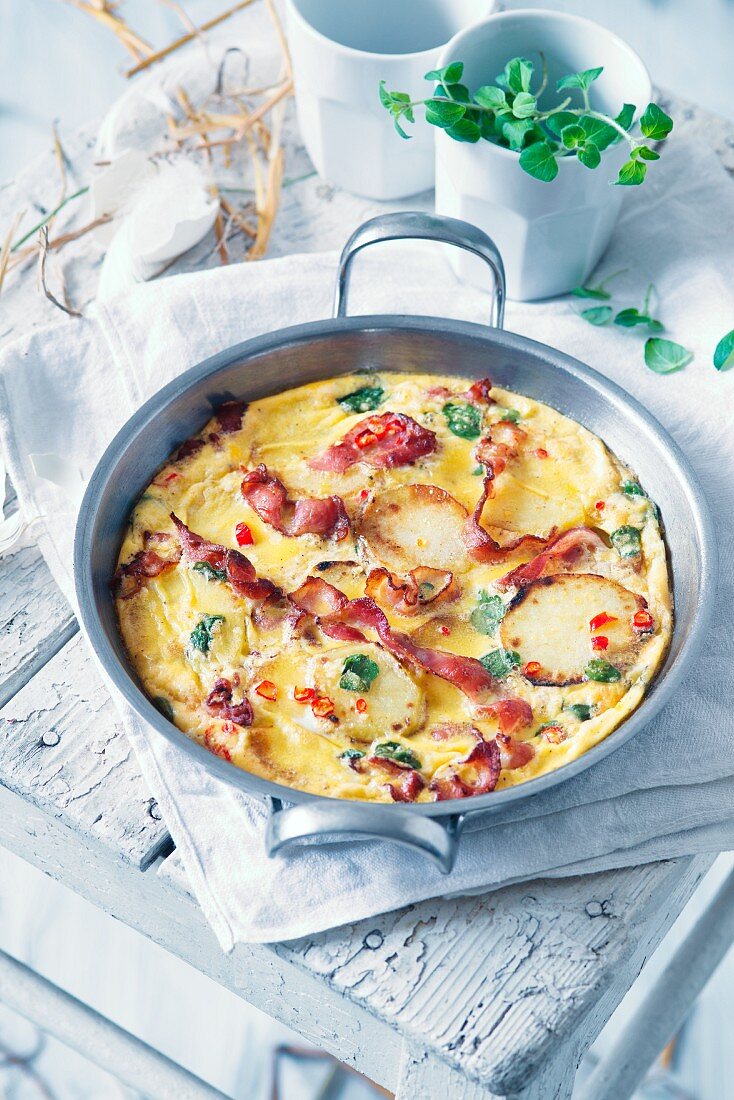 Omelette with potatoes and bacon