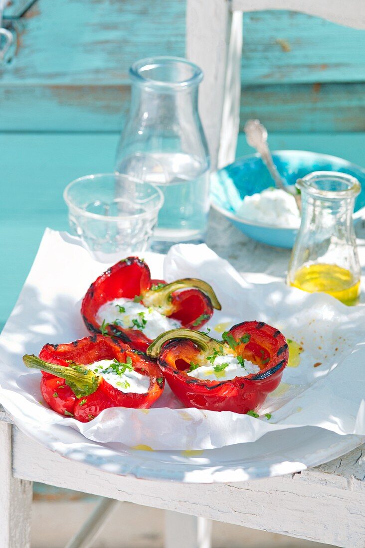 Grilled peppers filled with fresh cheese
