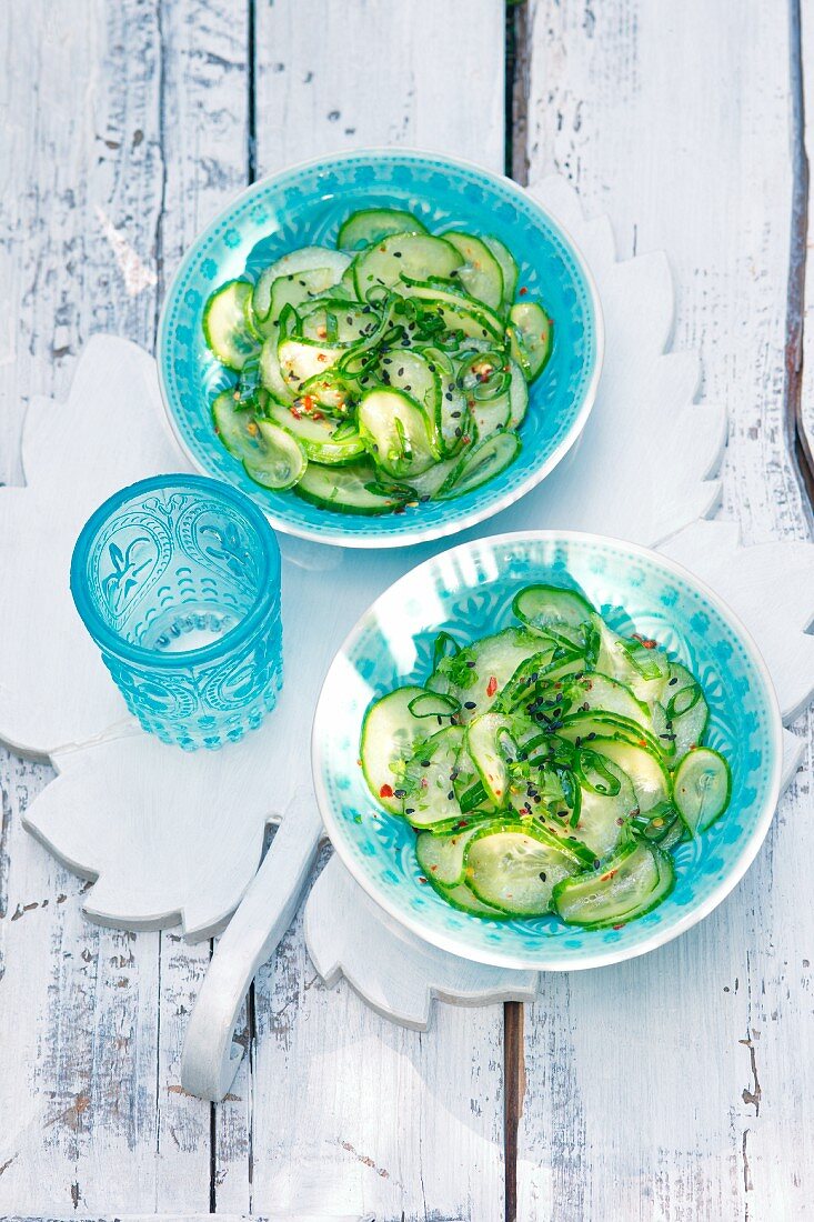 Cucumber salad with a chili dressing