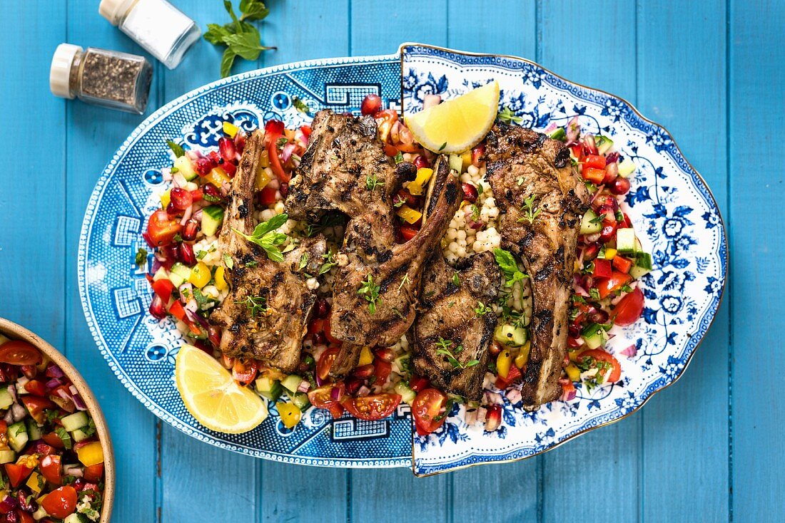 Spicy lamb chops with tomato and pomegranate salsa