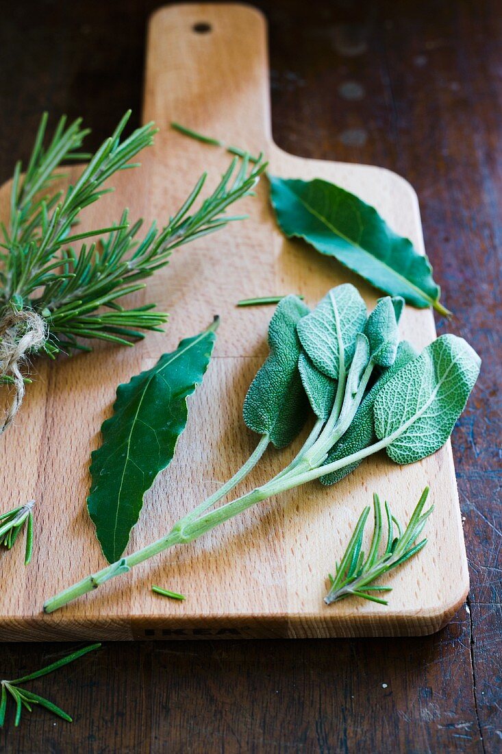 Fresh herbs on a chopping board