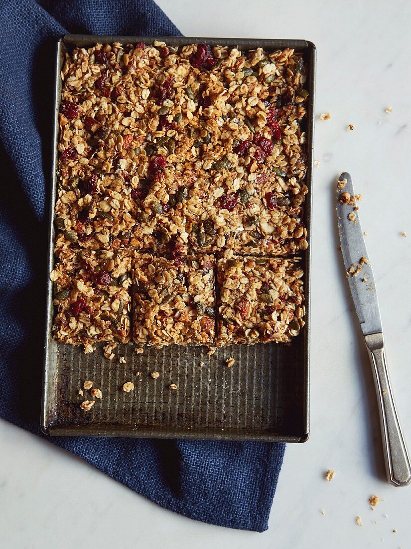 Energy bar: oats and nuts, dried cranberries