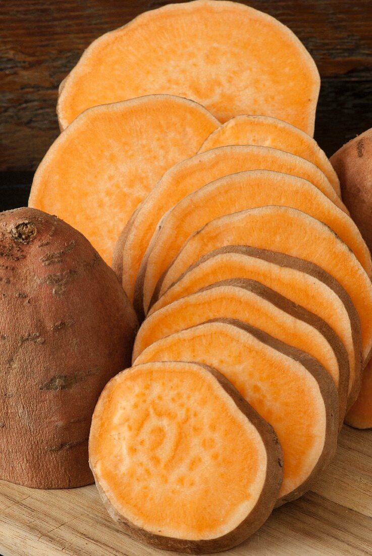 Sliced raw Sweet potatoes