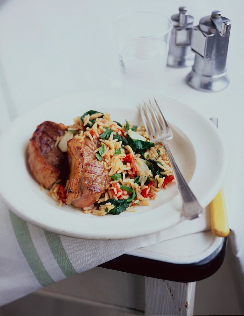 Pork with vegetable rice