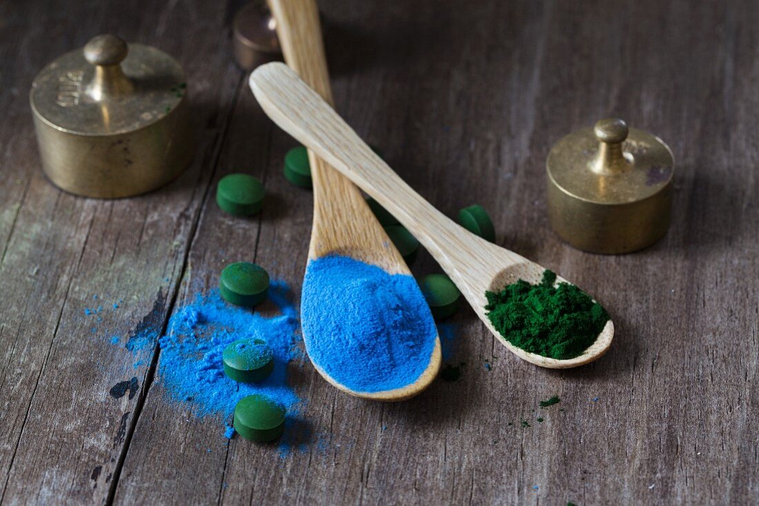 Spirulina: Tablets, powders and extracted blue dye (phycocyanin)