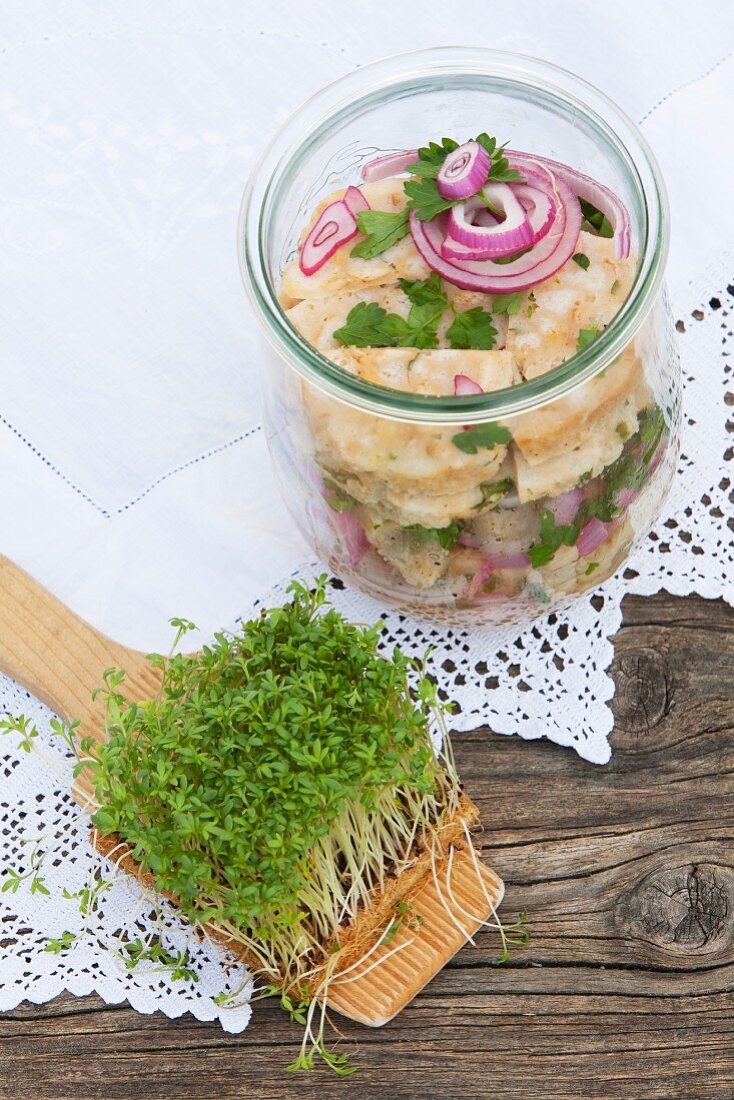 Bread dumpling salad for lunch