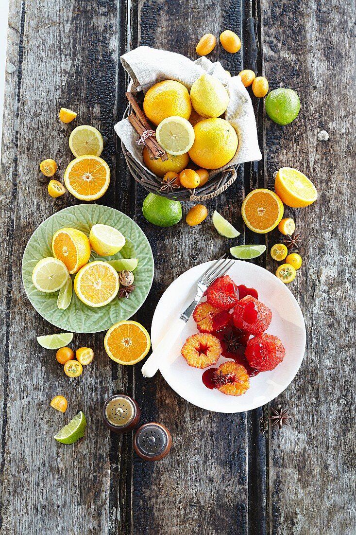 Citrus fruits and orange dessert