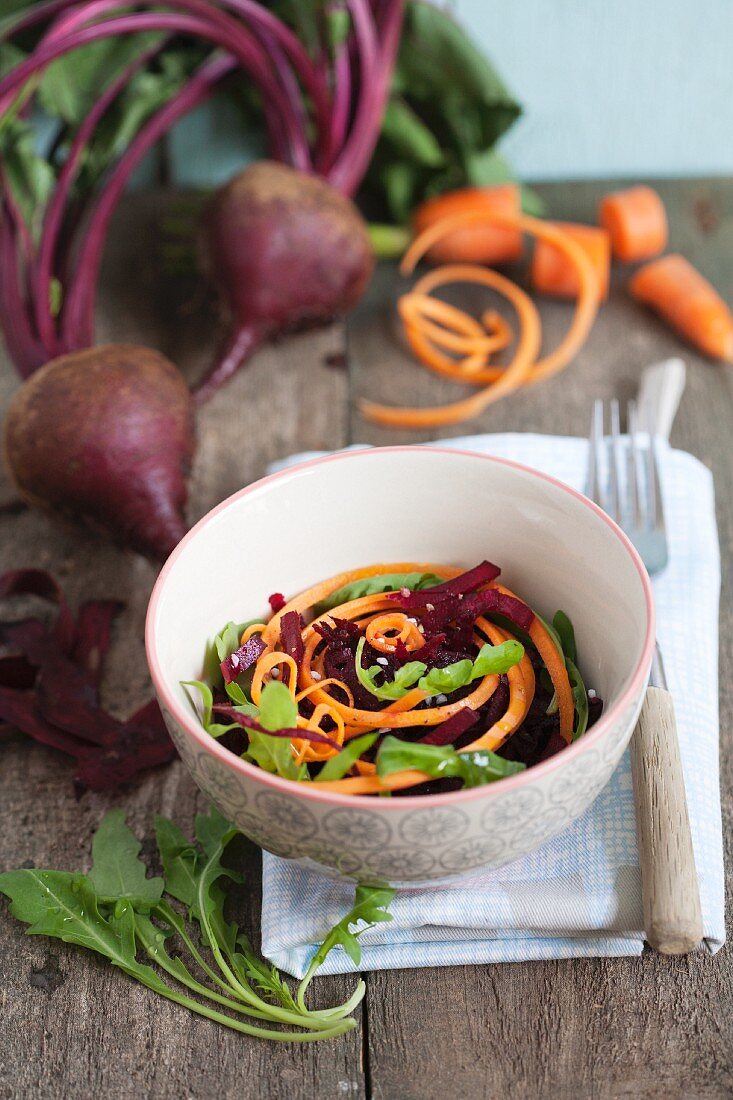 Beetroot and carrot salad with rocket