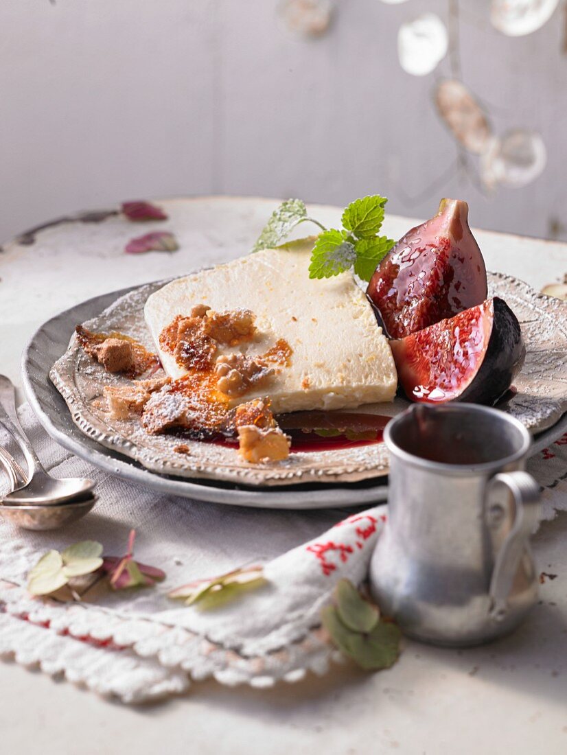 Chestnut and honey parfait with walnuts and fresh figs (Switzerland)