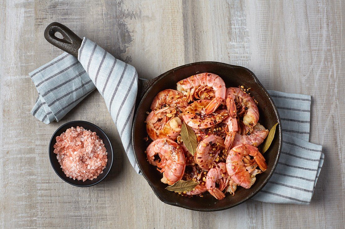 Cooked red shrimp on a light background
