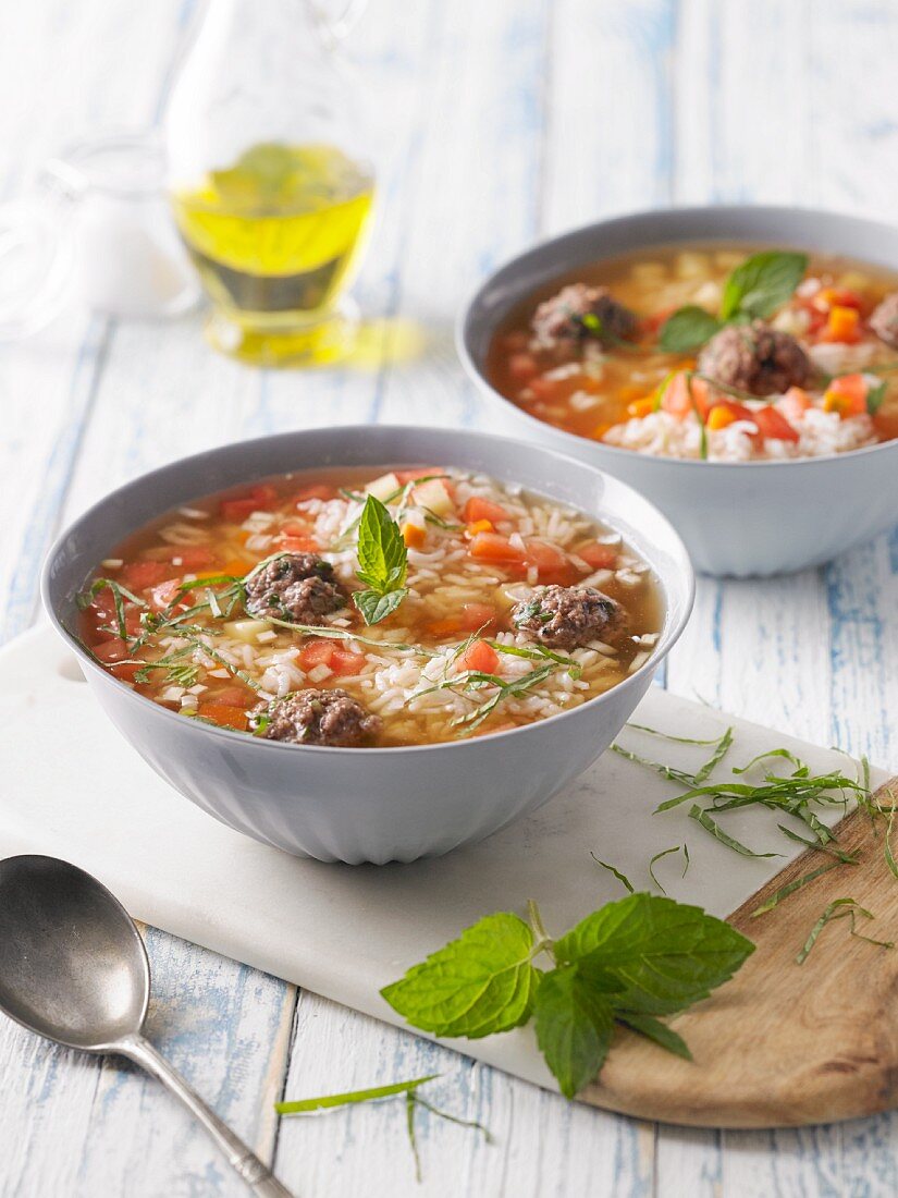 Rice soup with lamb and vegetables (Syria and Greece)