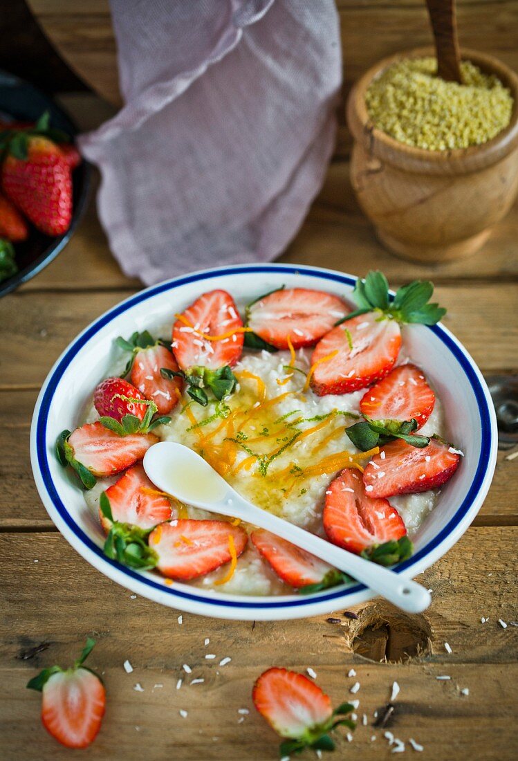 Millet with fresh strawberries