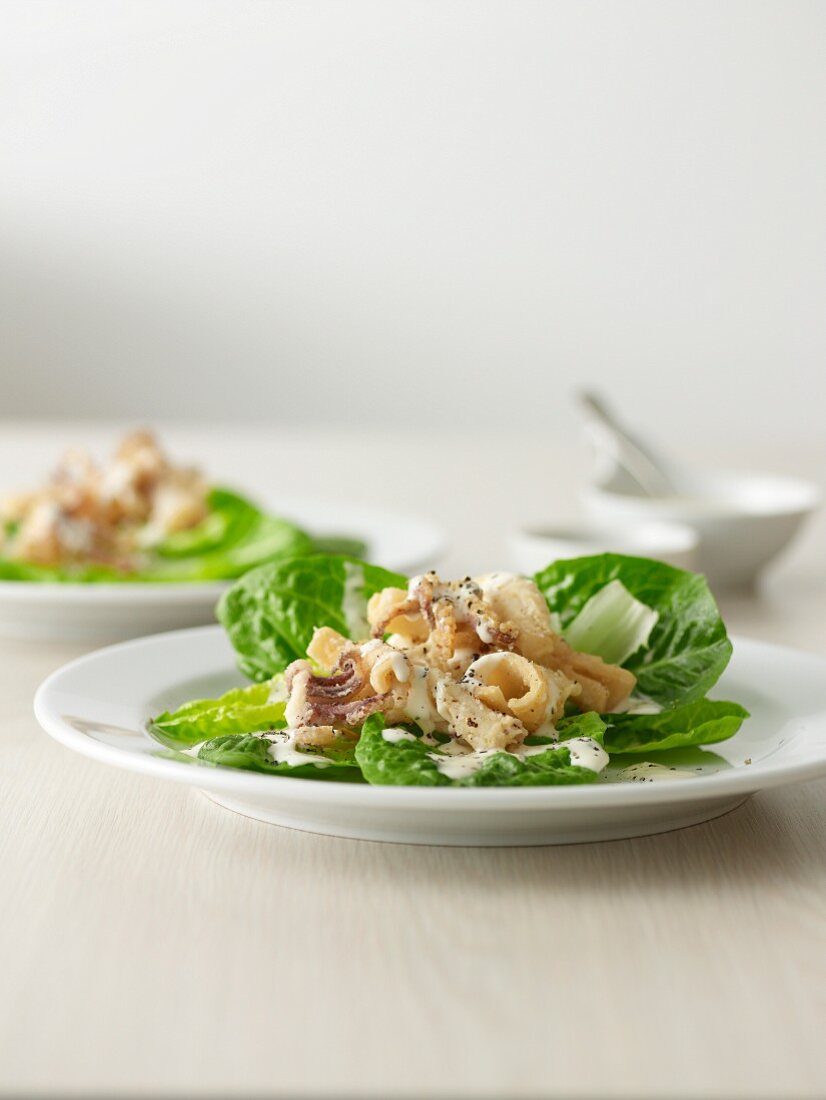 Caesar Salad with Salt and Pepper Squid