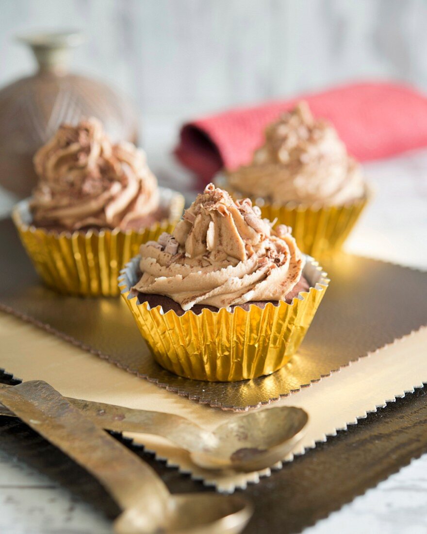 A cupcake decoration with coffee cream