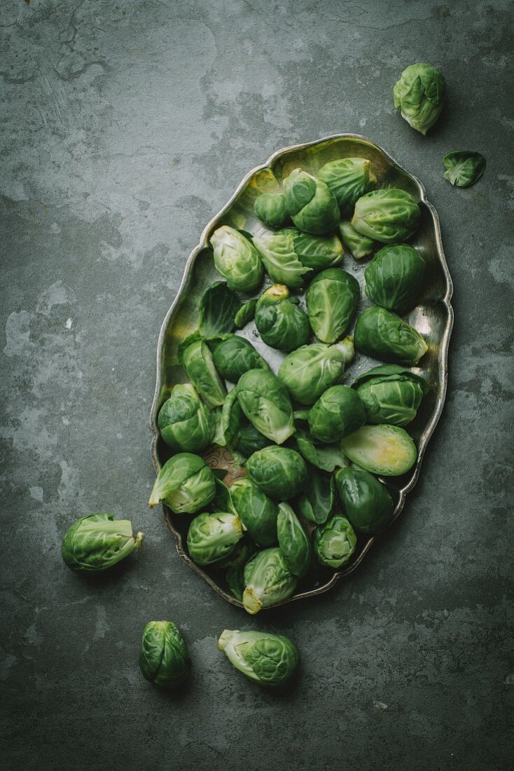 Brussel sprouts on a grey background