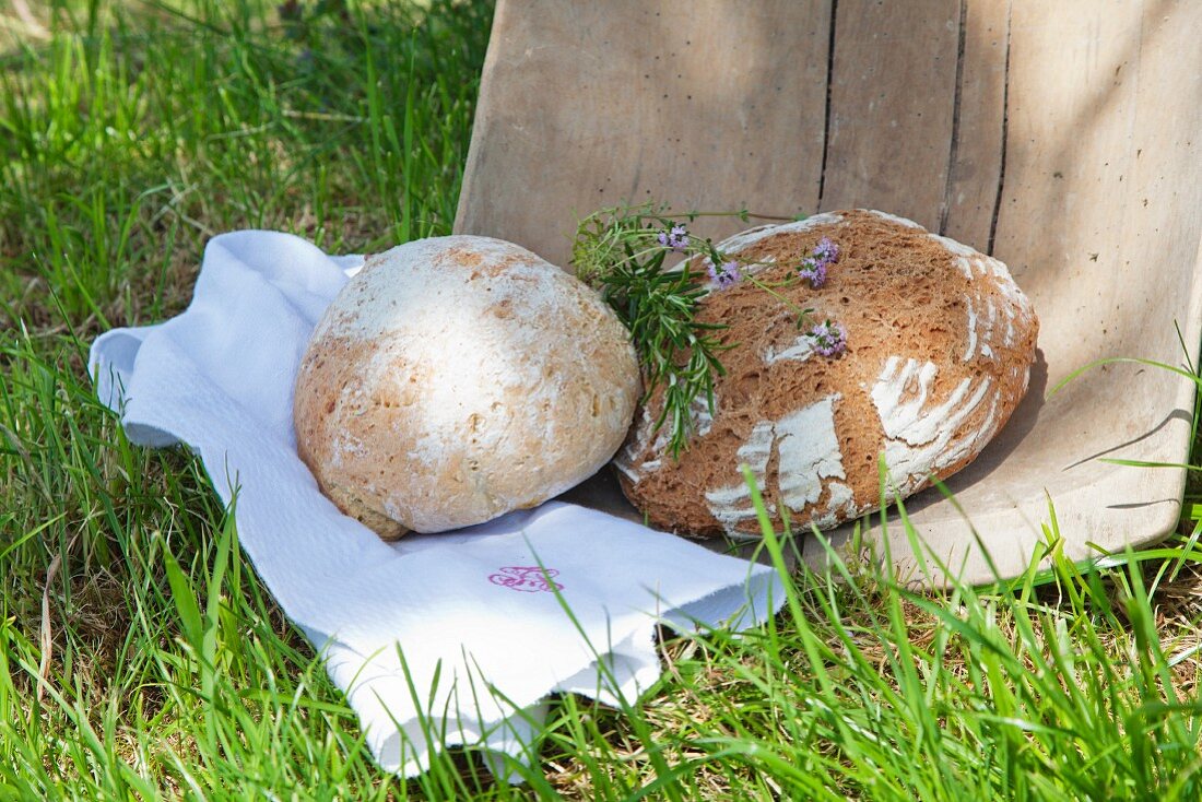 Freshly baked bread out of a wood fired oven