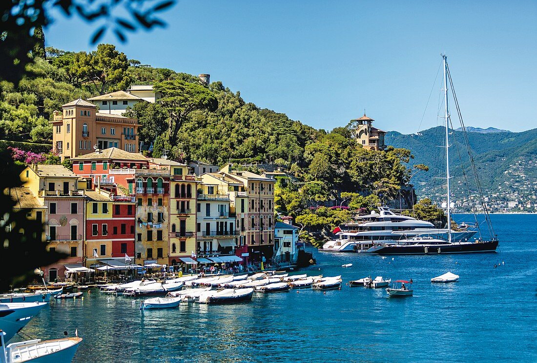 Boats and yachts in the harbour at Portofino, Liguria, Italy