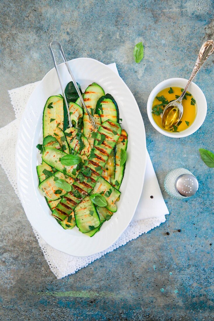 Grilled zucchini with parsley and basil