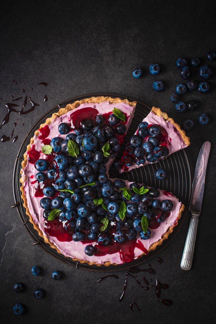 Blueberry tart, sliced removed