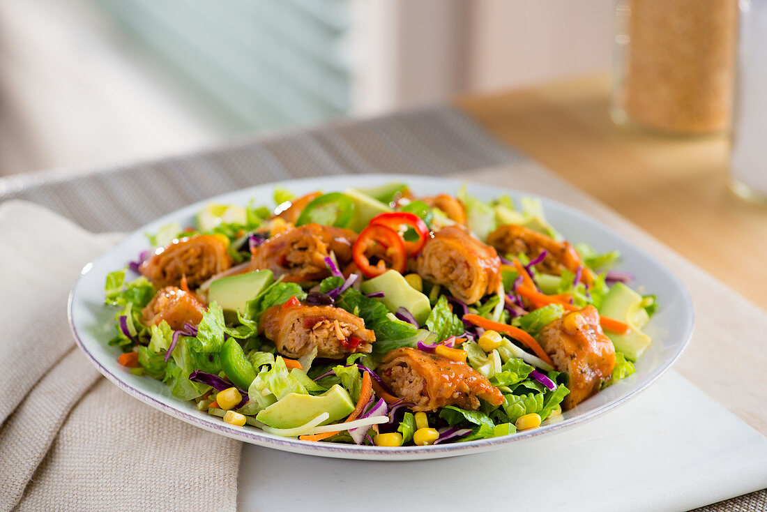 Avocado and sweetcorn salad with enchiladas (Mexico)