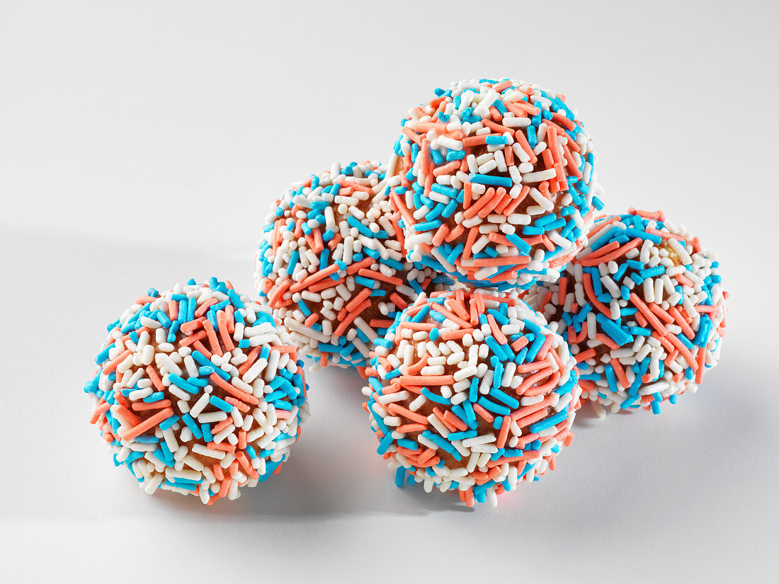 Chocolate pralines with red, white and blue hundreds and thousands