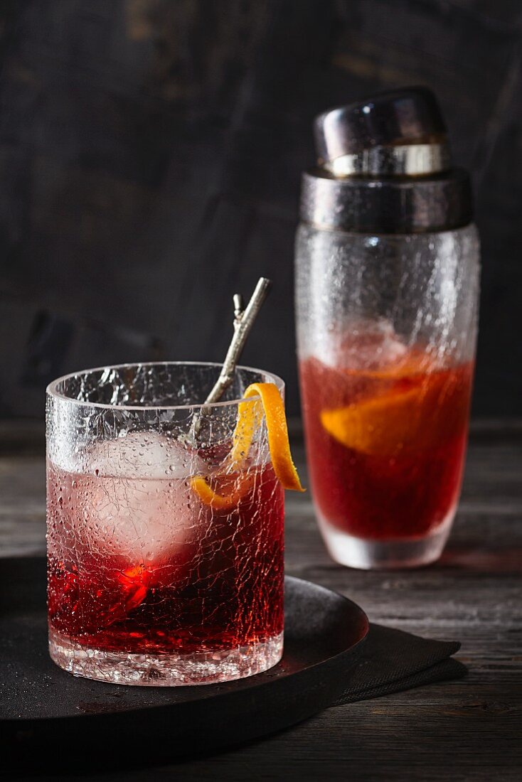 Negroni with ice cubes
