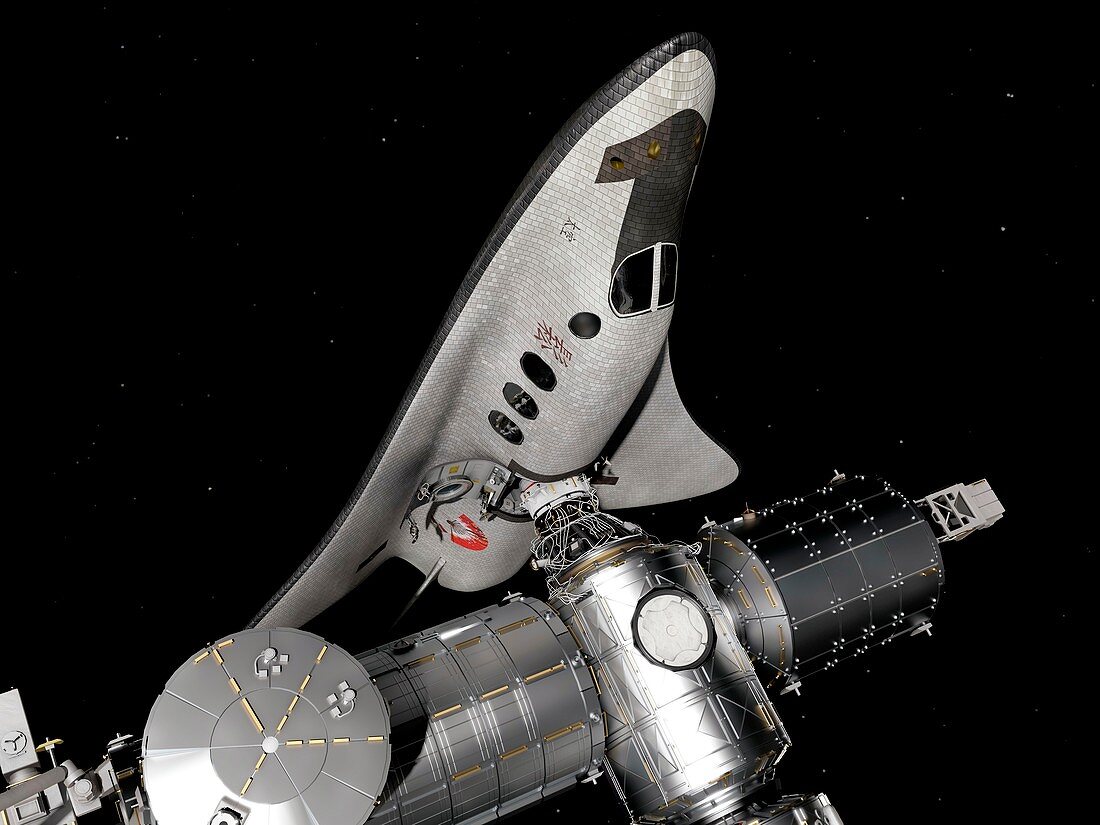 Cruise Shuttle docked with ISS, illustration