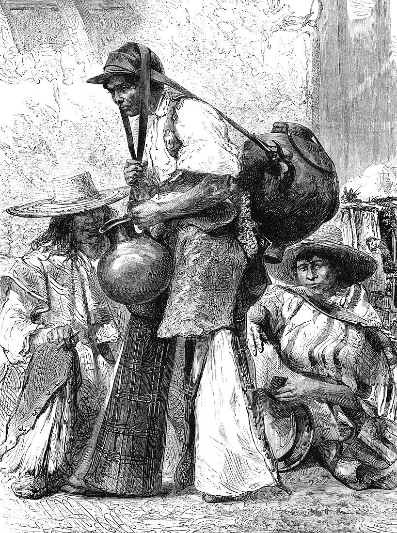 19th Century Mexican water merchant, illustration