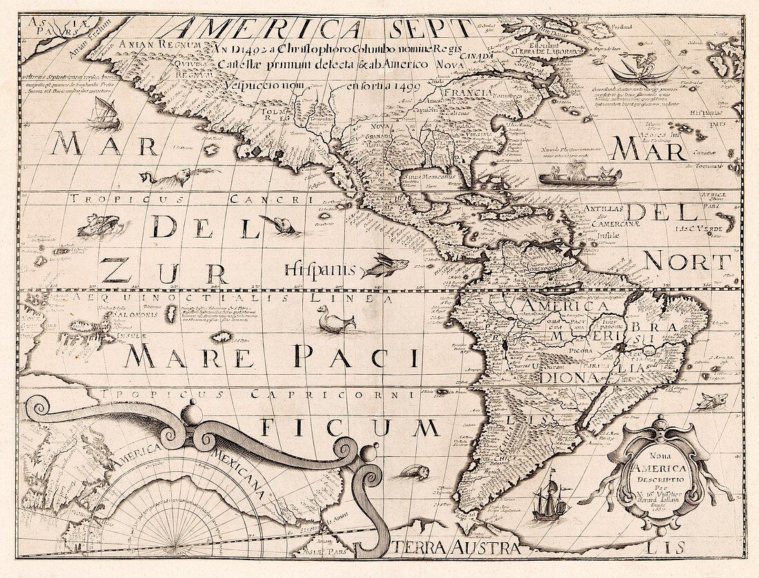 Map of the Americas, 17th century