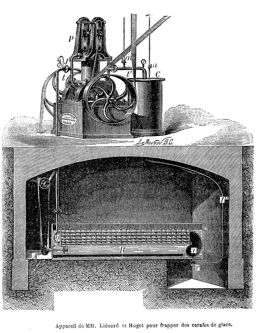 19th Century ice cube machine, illustration