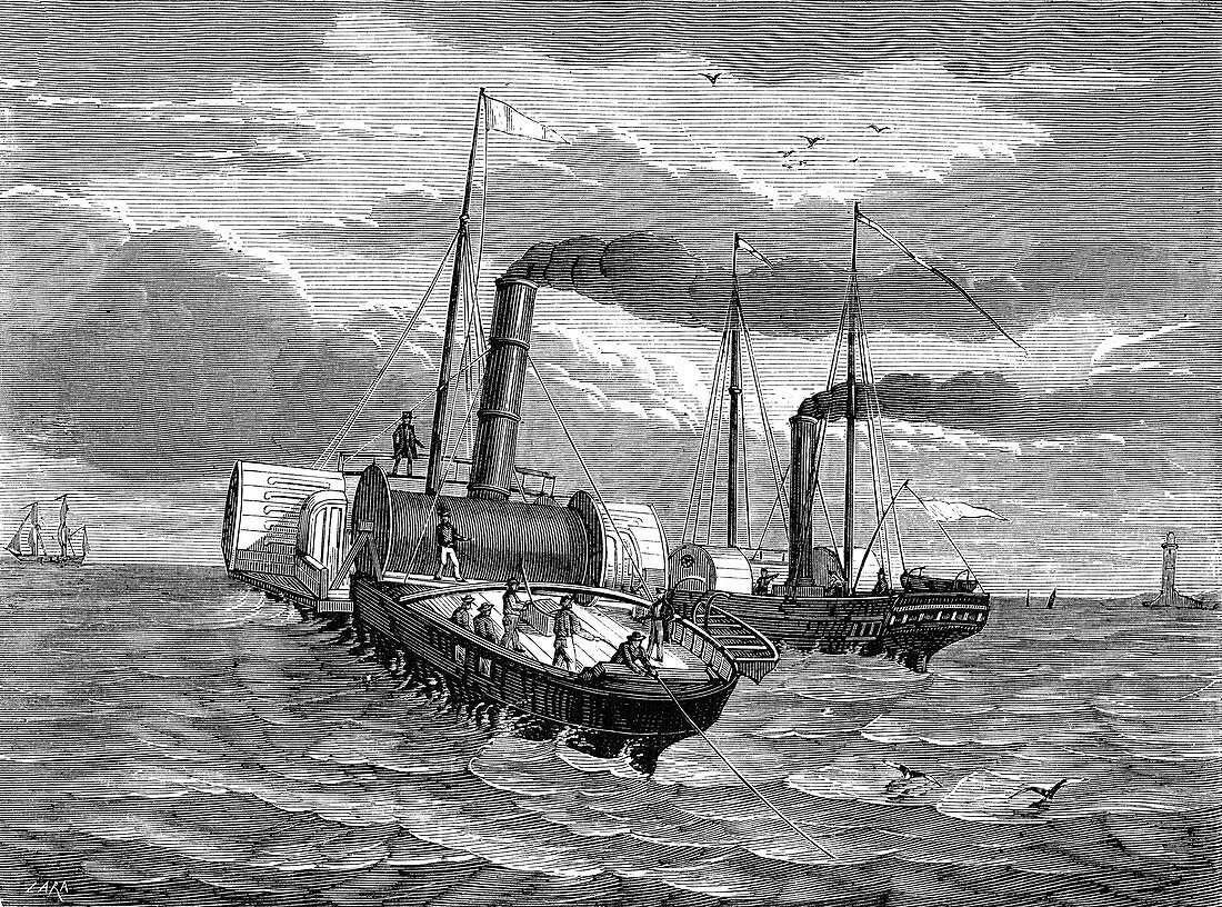 Underwater telegraph cable, 19th C illustration