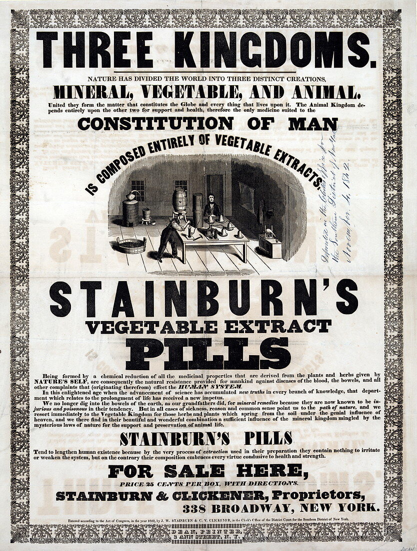 Stainburn's Vegetable Extract Pills, 1842