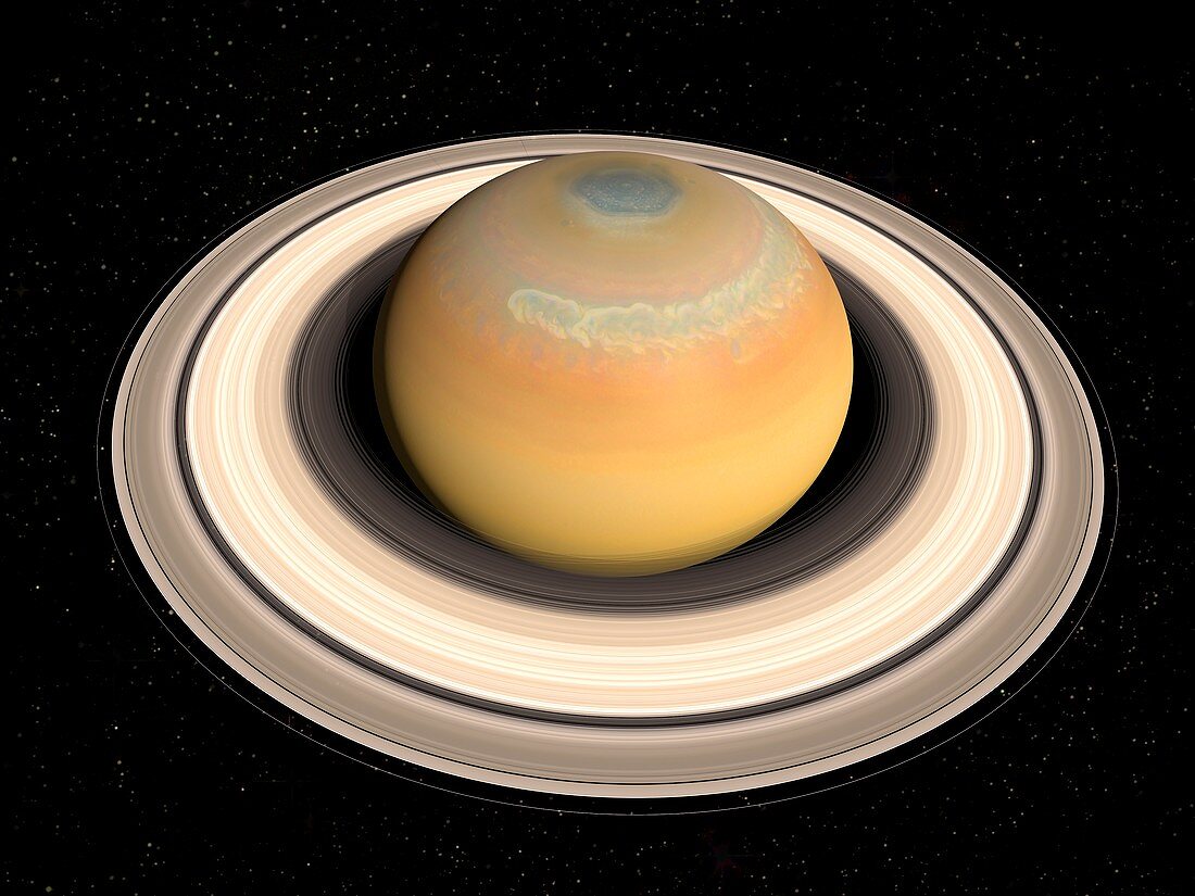 Saturn's north pole summer storms, illustration