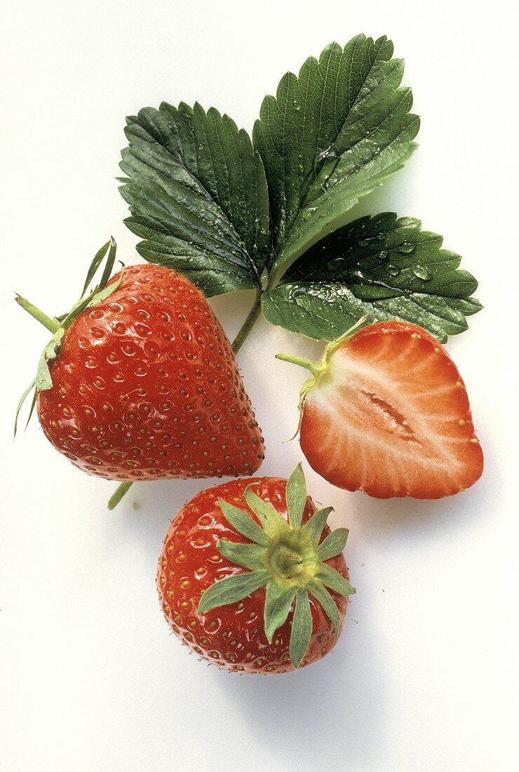 Fresh Ripe Strawberries with Strawberry Leaf