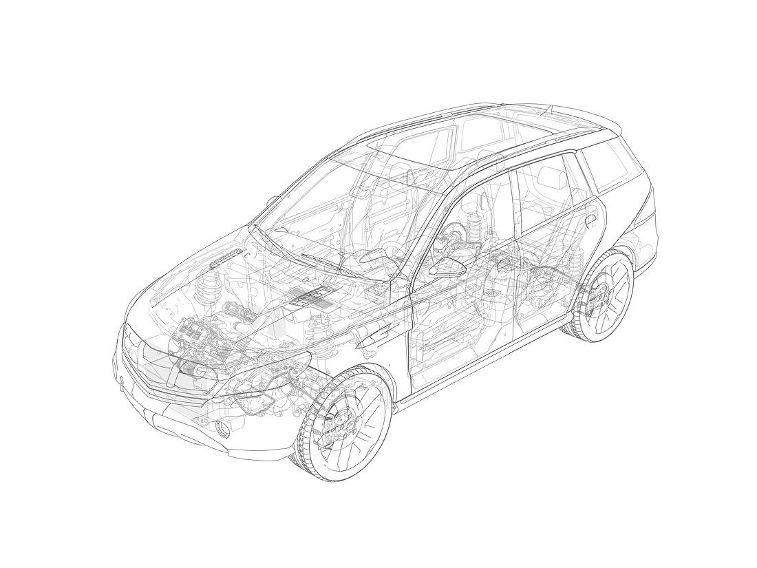 Technical drawing of car, illustration