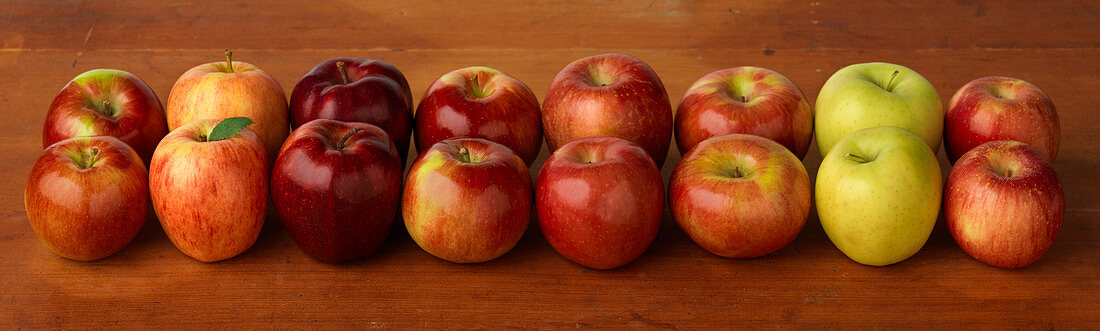 Verschiedene Äpfel in zwei Reihen
