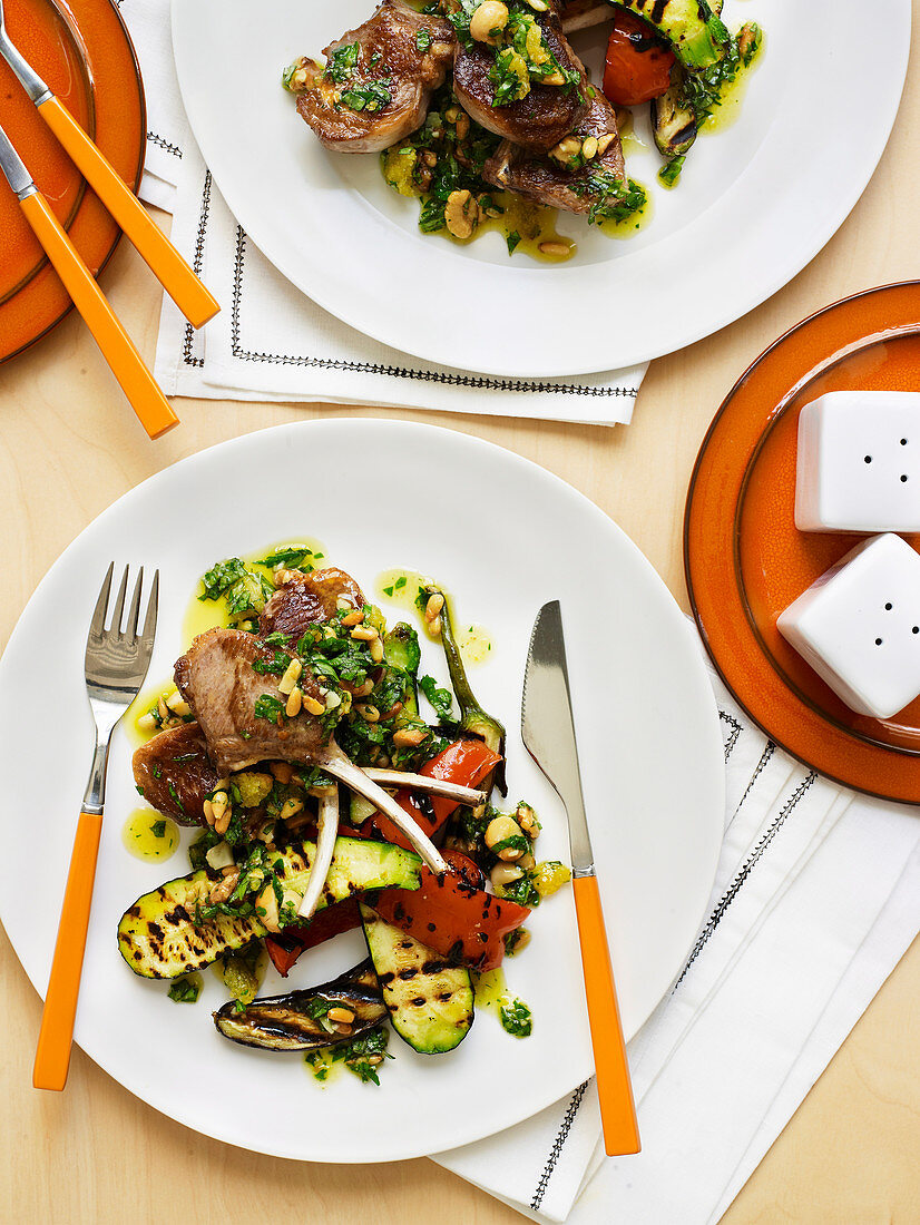 Char-Grilled Vegetable Salad with Lamb Cutlets
