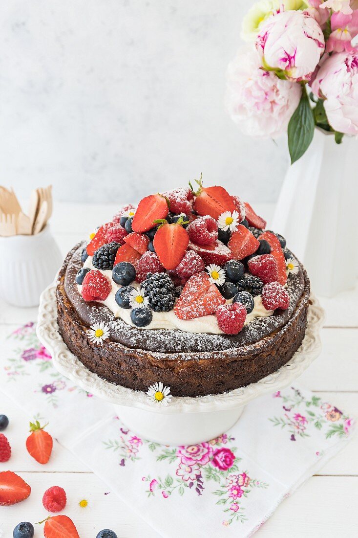 Chocolate cheesecake with berry topping