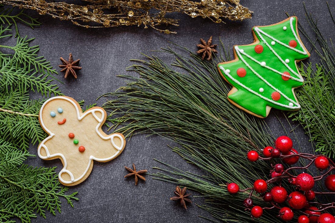 Christmas cookies on wooden table