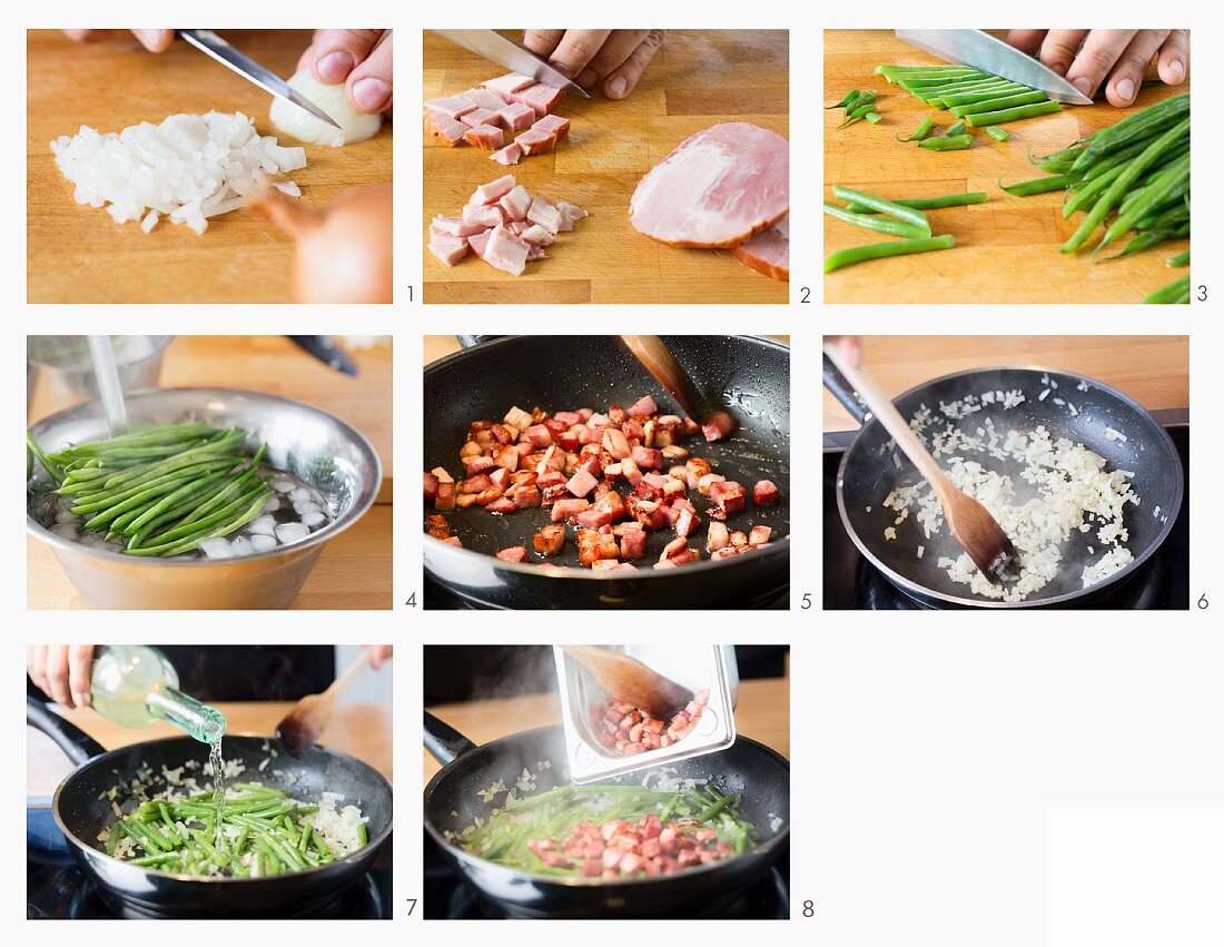 How to make strips of cured pork with green beans