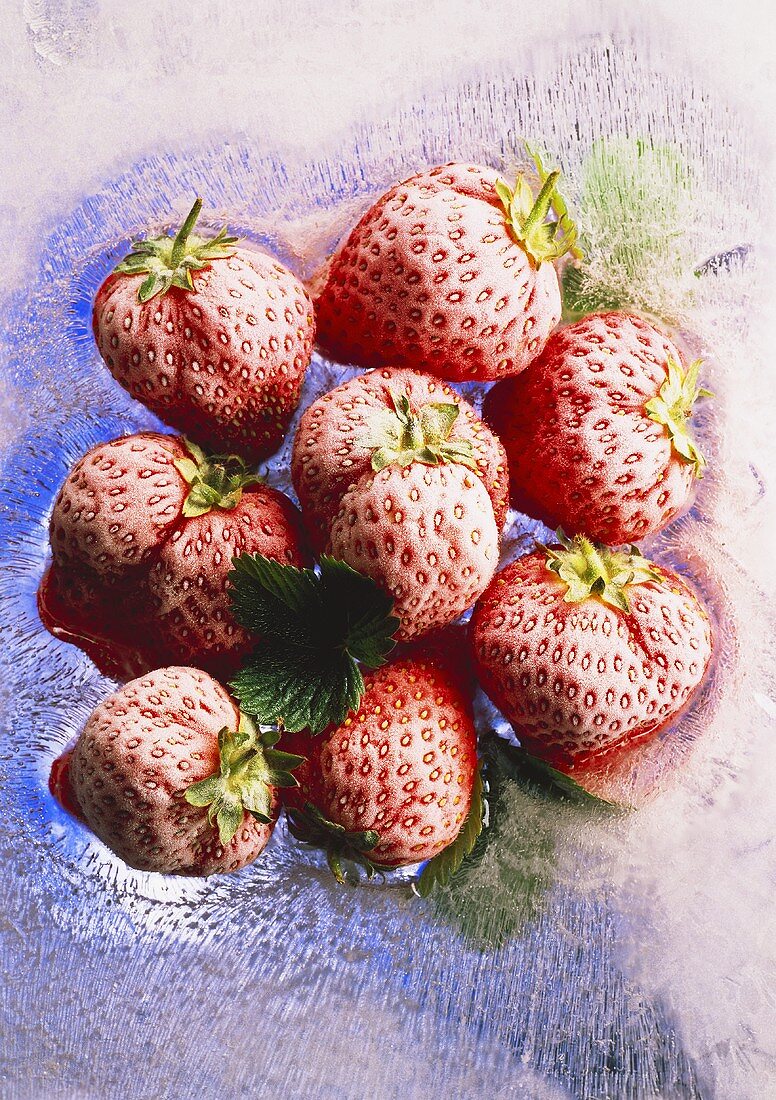Frozen Strawberries; Ice