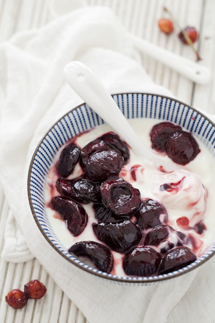 Roasted Cherries served with Yoghurt