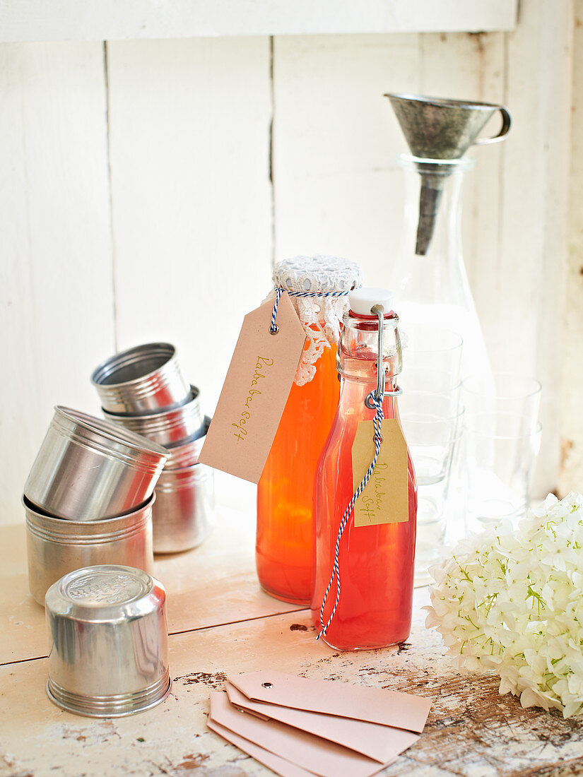 Homemade rhubarb and elderflower syrup