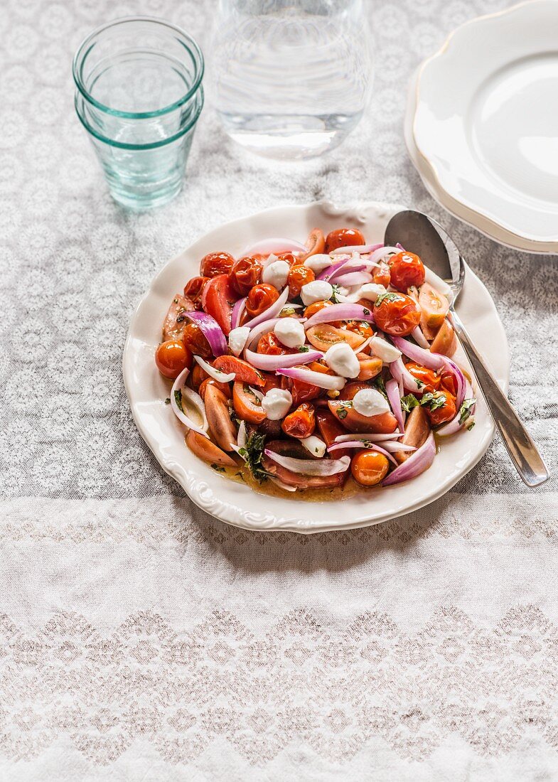 Tomato and mozzarella salad with onion